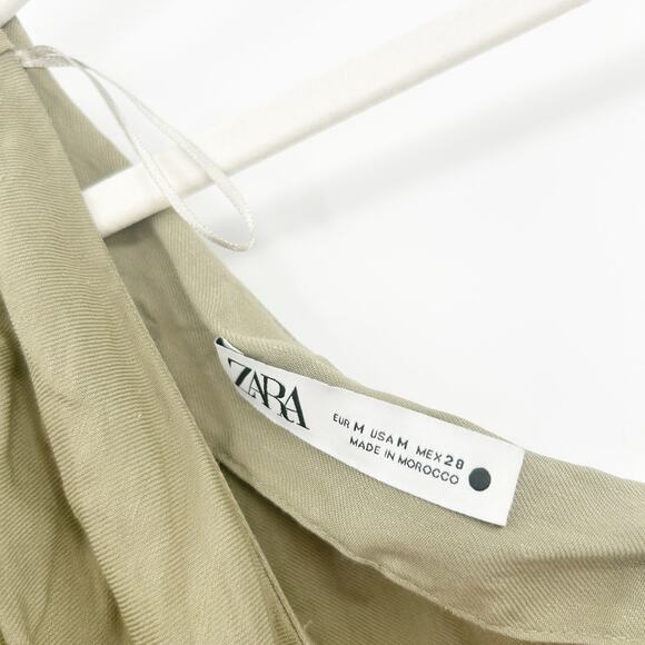 Zara Womens Beachy Blogger Favorite Linen Blend Asymmetric One Shoulder Dress M - Picture 6 of 9